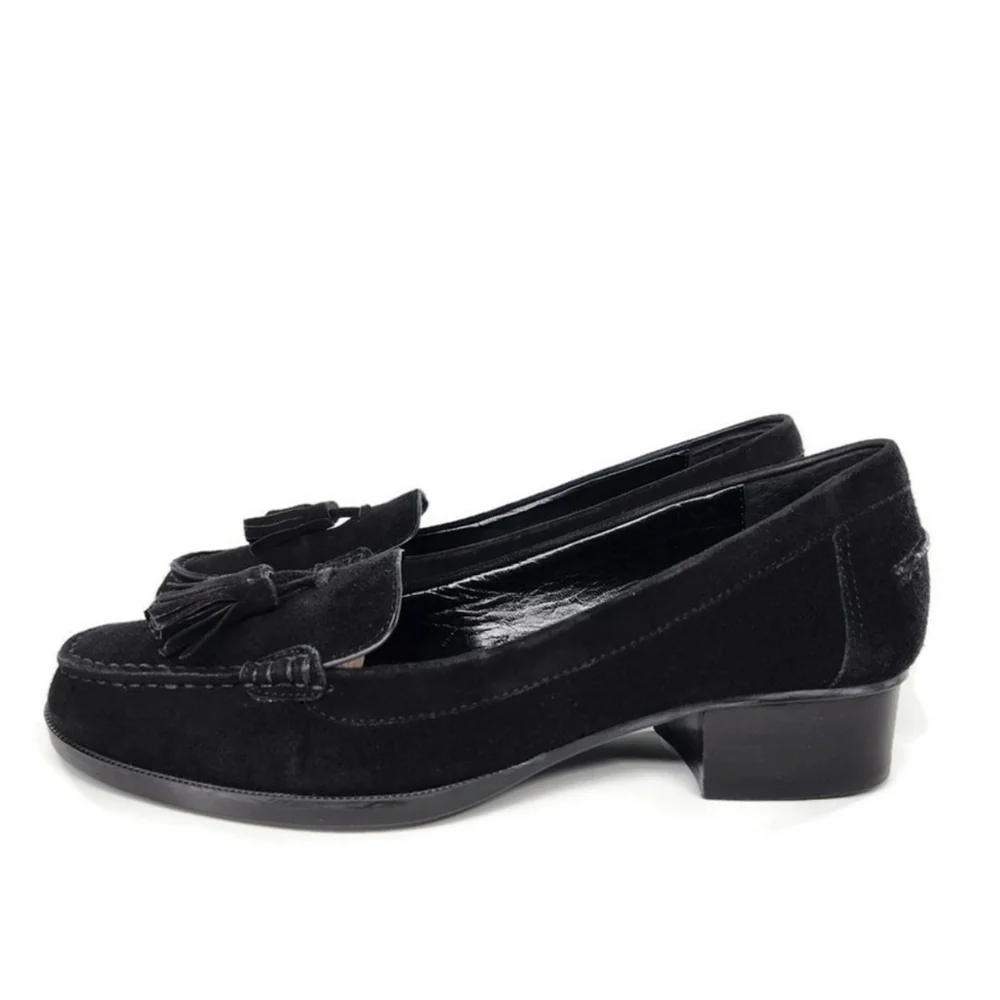 Lauren Ralph Lauren Pomona Black Suede Moc-Toe Slip-On Tassel Penny Loafers